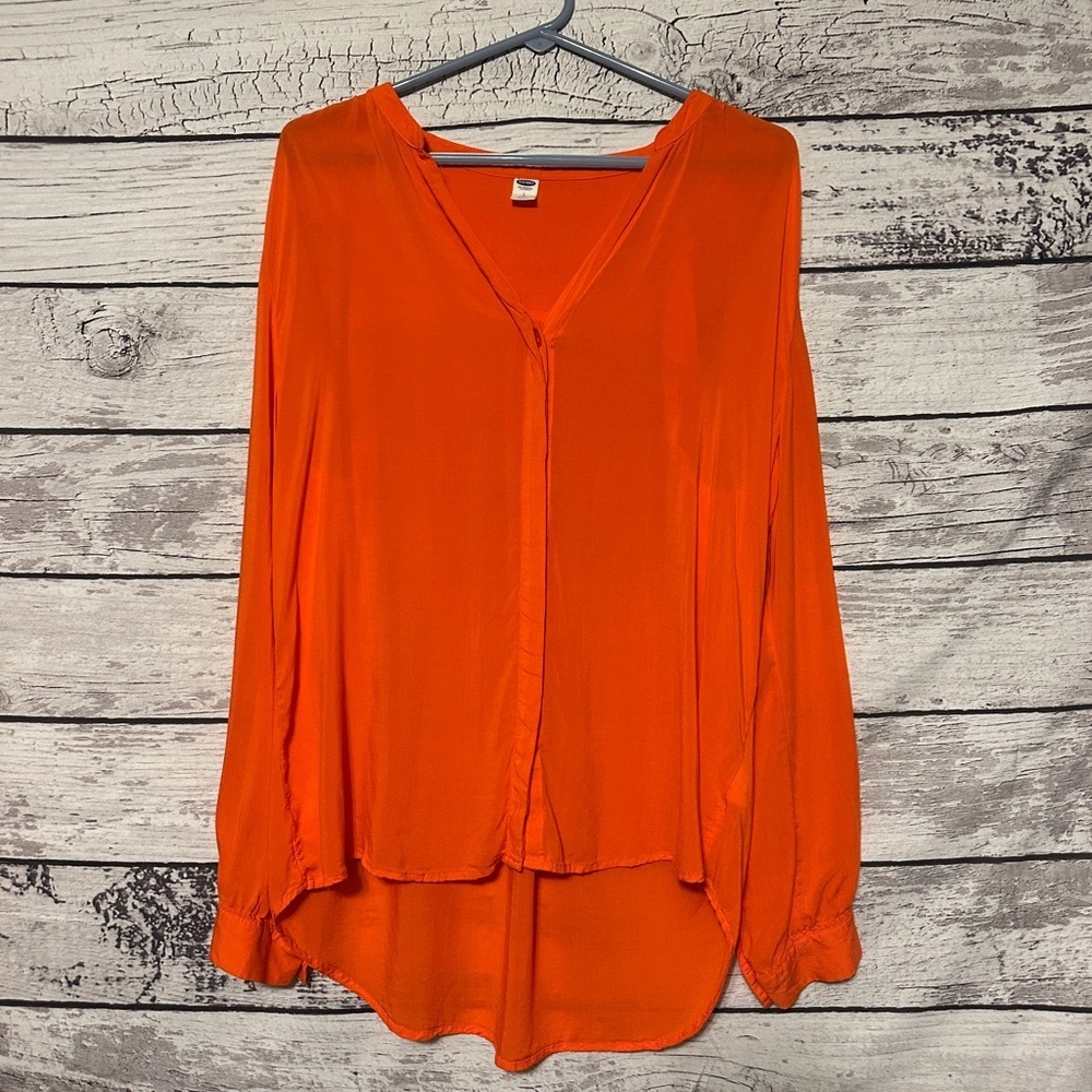 Old Navy Bright Orange Long Sleeve Blouse High Low Hem Large